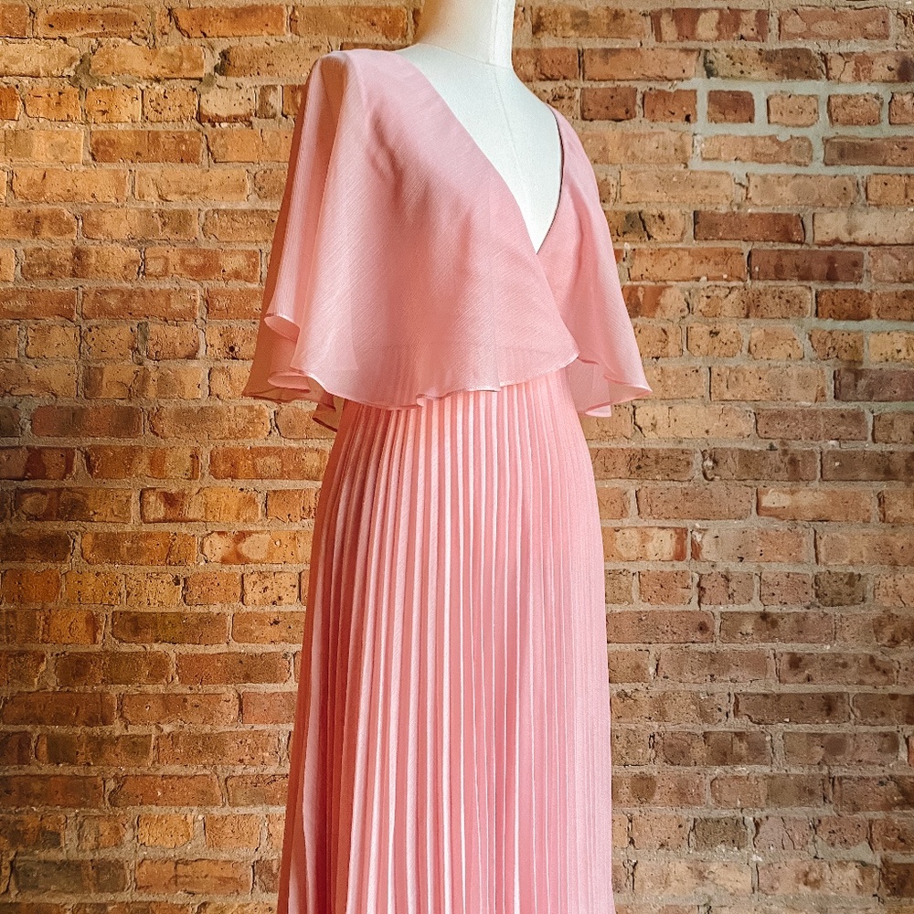 NWT Pink Chiffon Pleated Dress with Flutter Sleeve - Picture 3 of 16